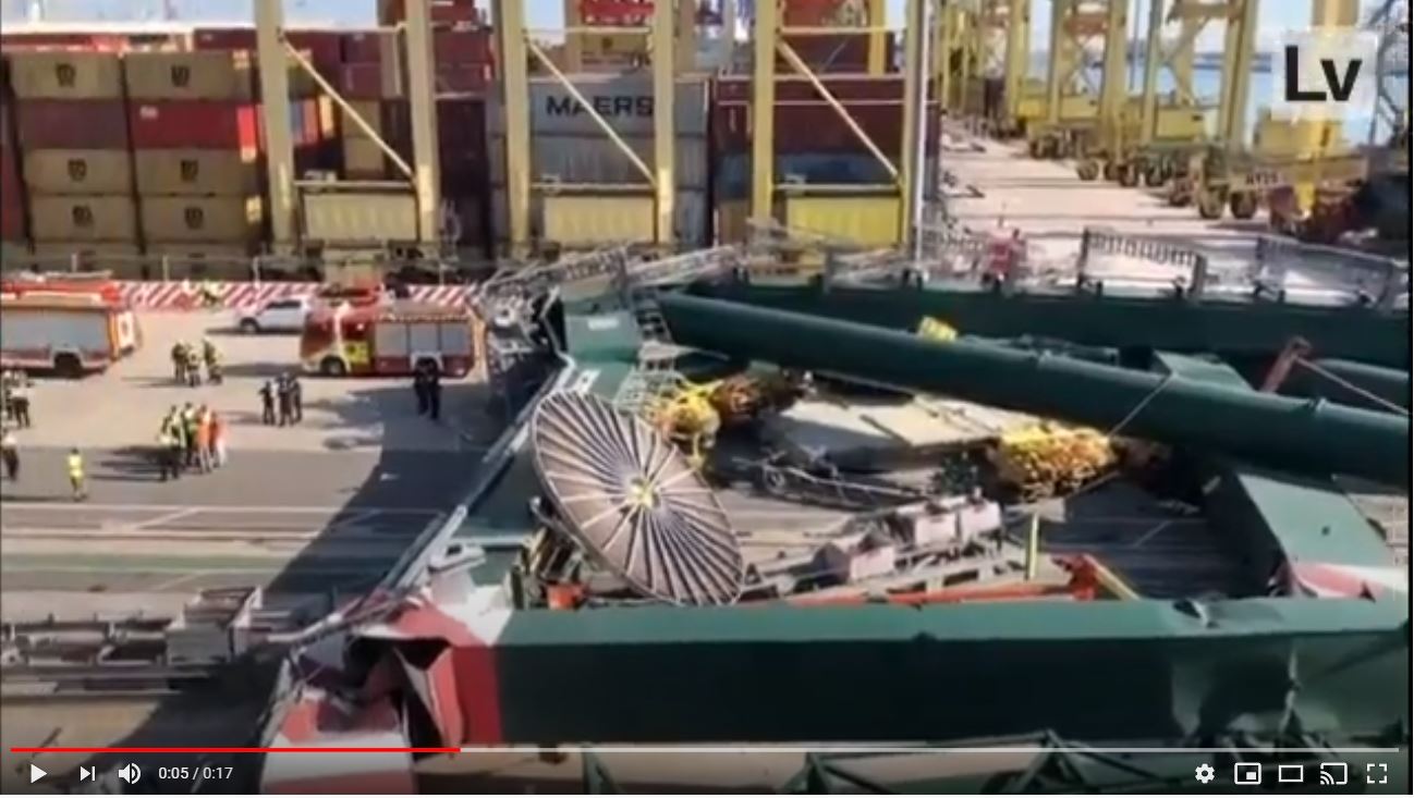 Video of the destroyed gantry crane (YouTube - TheMaritimeBulletin)