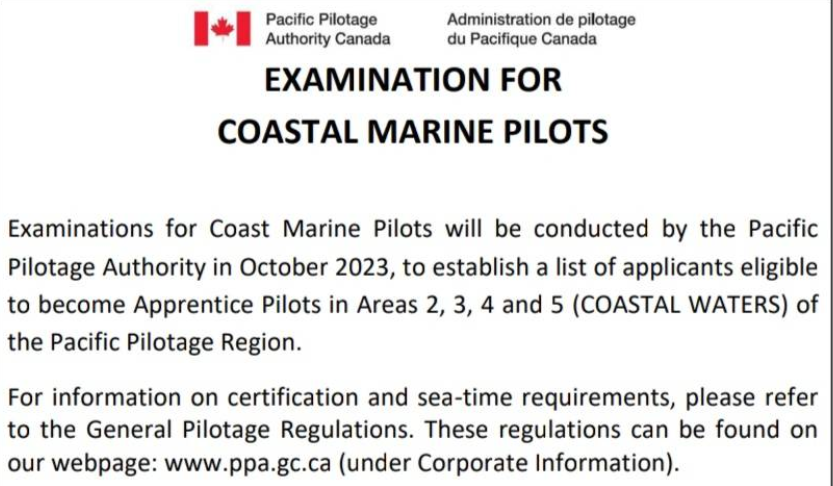 Examination for costal Marine Pilots