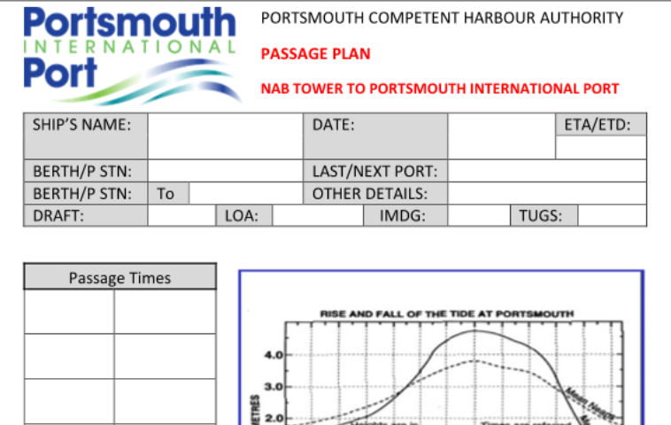 Example of a Passage Plan used by Portsmouth Pilots, UK
