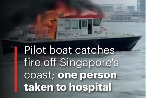 Pilot boat catches fire off Singapore's coast