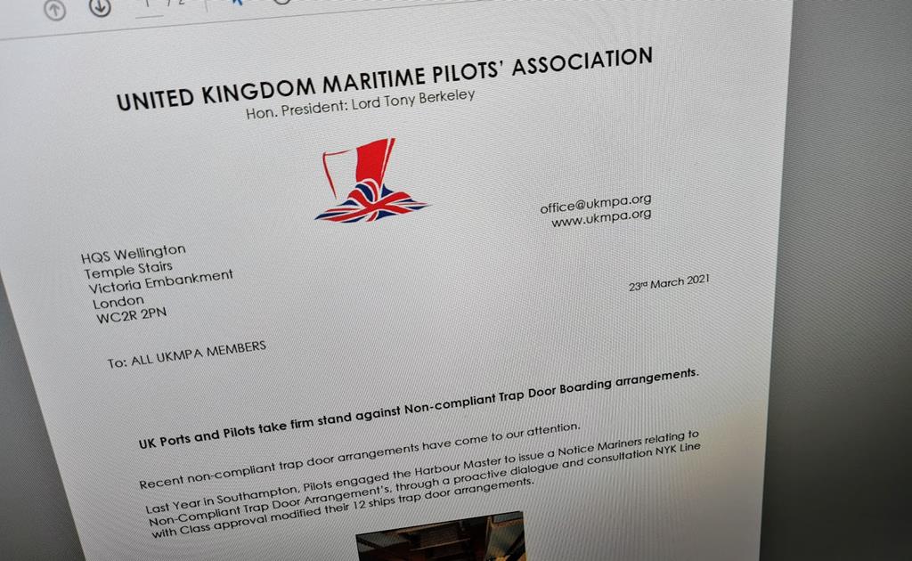 UK Ports and Pilots take firm stand against Non-compliant Trap Door Boarding arrangements