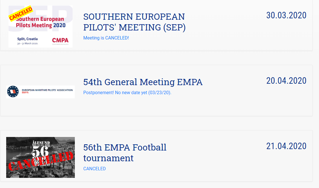 Current status of the next upcoming Maritime Pilots' events