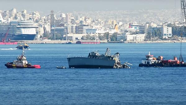 Greek Navy minehunting vessel cut in half during collision with Maersk Launceston
