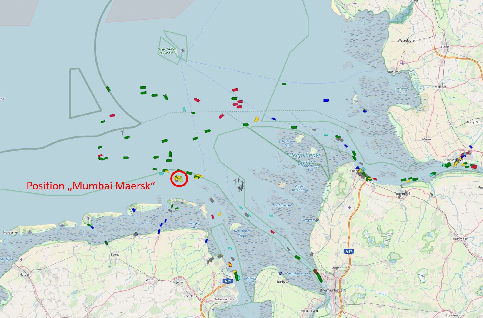 Current position of Mumbai Maersk off Wangerooge
